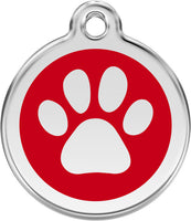 Red Dingo ID Tag Enamel Paw Prints Red