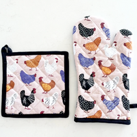 AGA Oven Mitt & Pot Holder Set Bright Hens