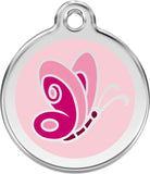 Red Dingo ID Tag Enamel Butterfly Pink