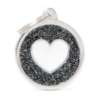 My Family Shine Circle Heart Black ID Tag Charm