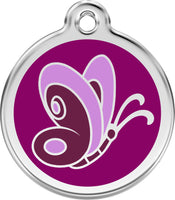 Red Dingo ID Tag Enamel Butterfly Purple