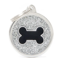 My Family ID Tag Charm Shine Circle Bone Grey