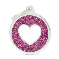 My Family Shine Circle Heart Pink ID Tag Charm